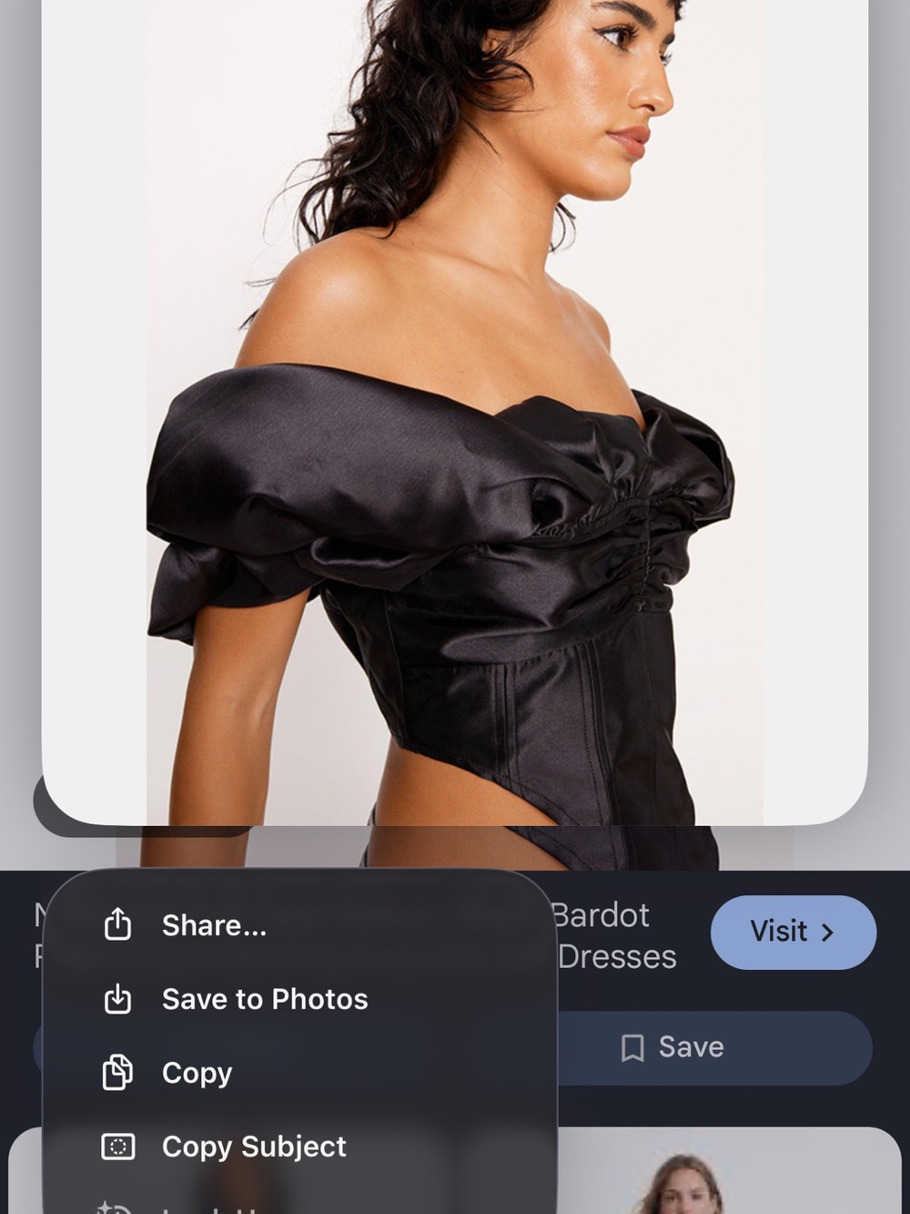 Nasty Gal Black Satin Off-Shoulder Puff Sleeve Corset Top